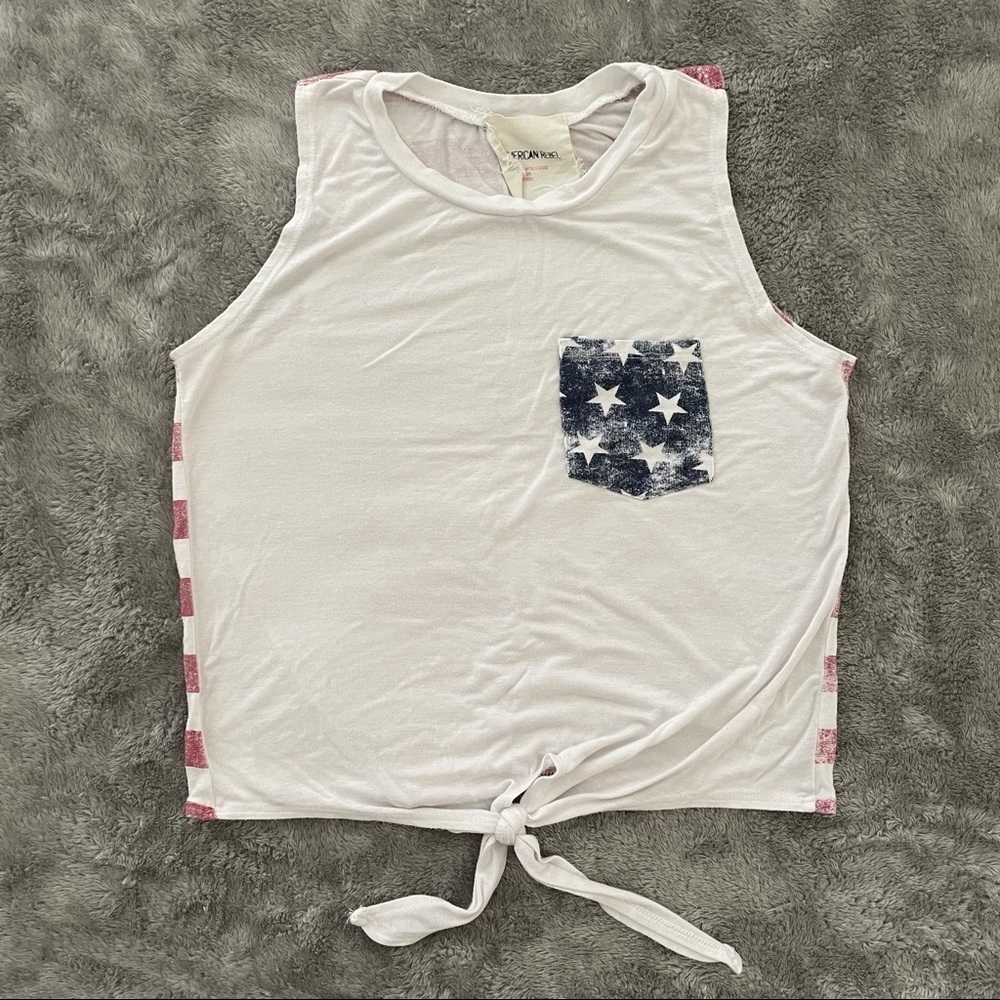 American Rebel Sleeveless Front Knot Stars & Stripes Flag Top XS